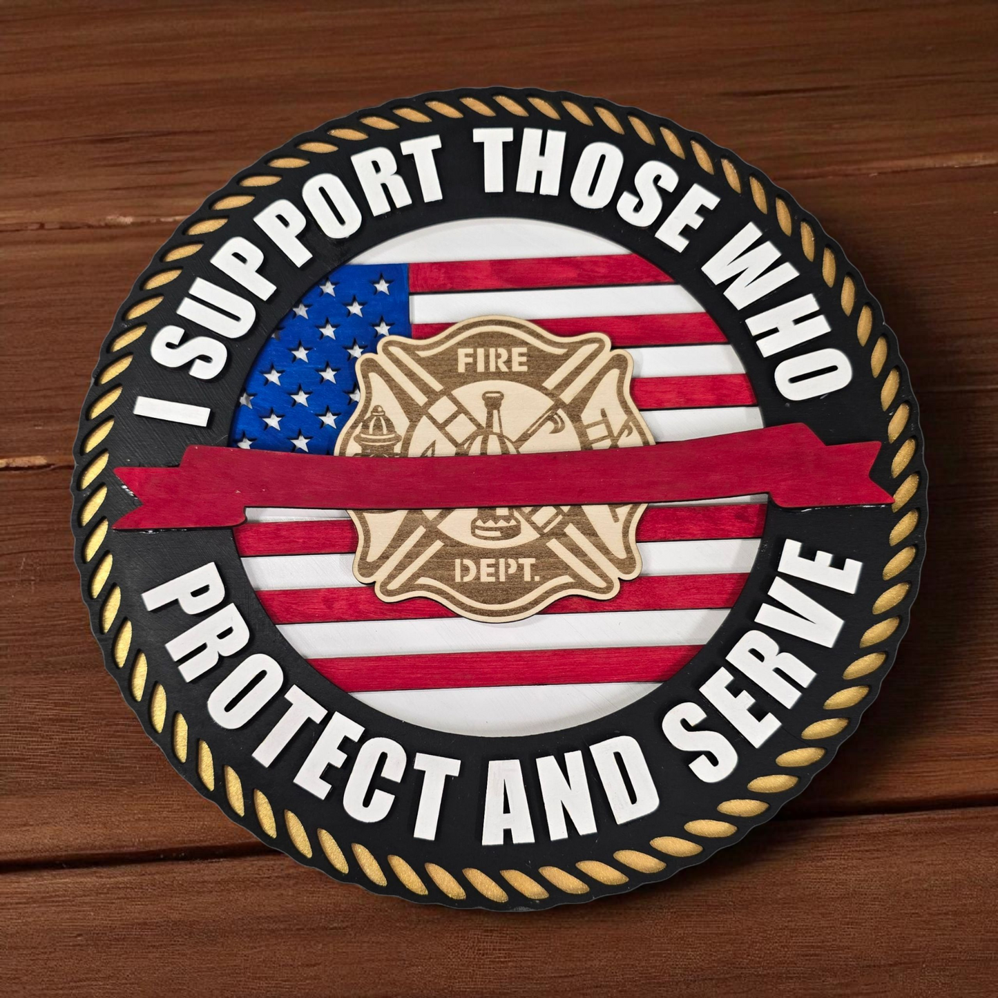 Fire Department Handcrafted 3D Wooden Sign – 12"x12"