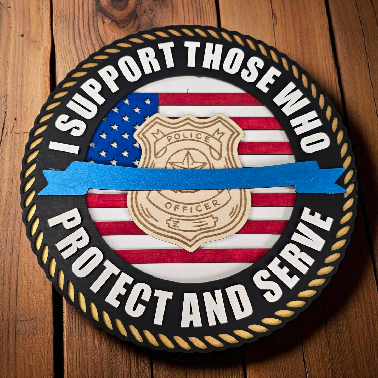 Police Department Handcrafted 3D Wooden Sign – 12"x12"