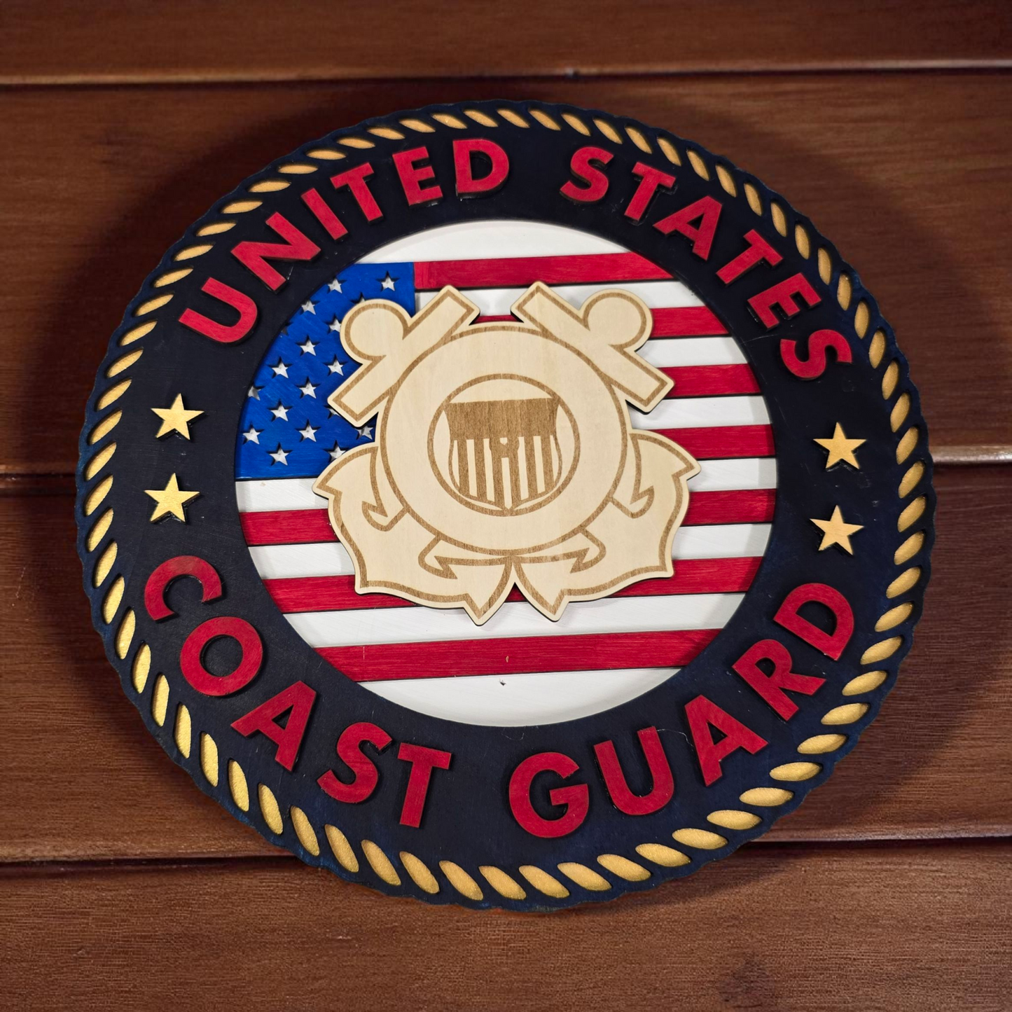Coast Guard Handcrafted 3D Wooden Sign – 12"x12"