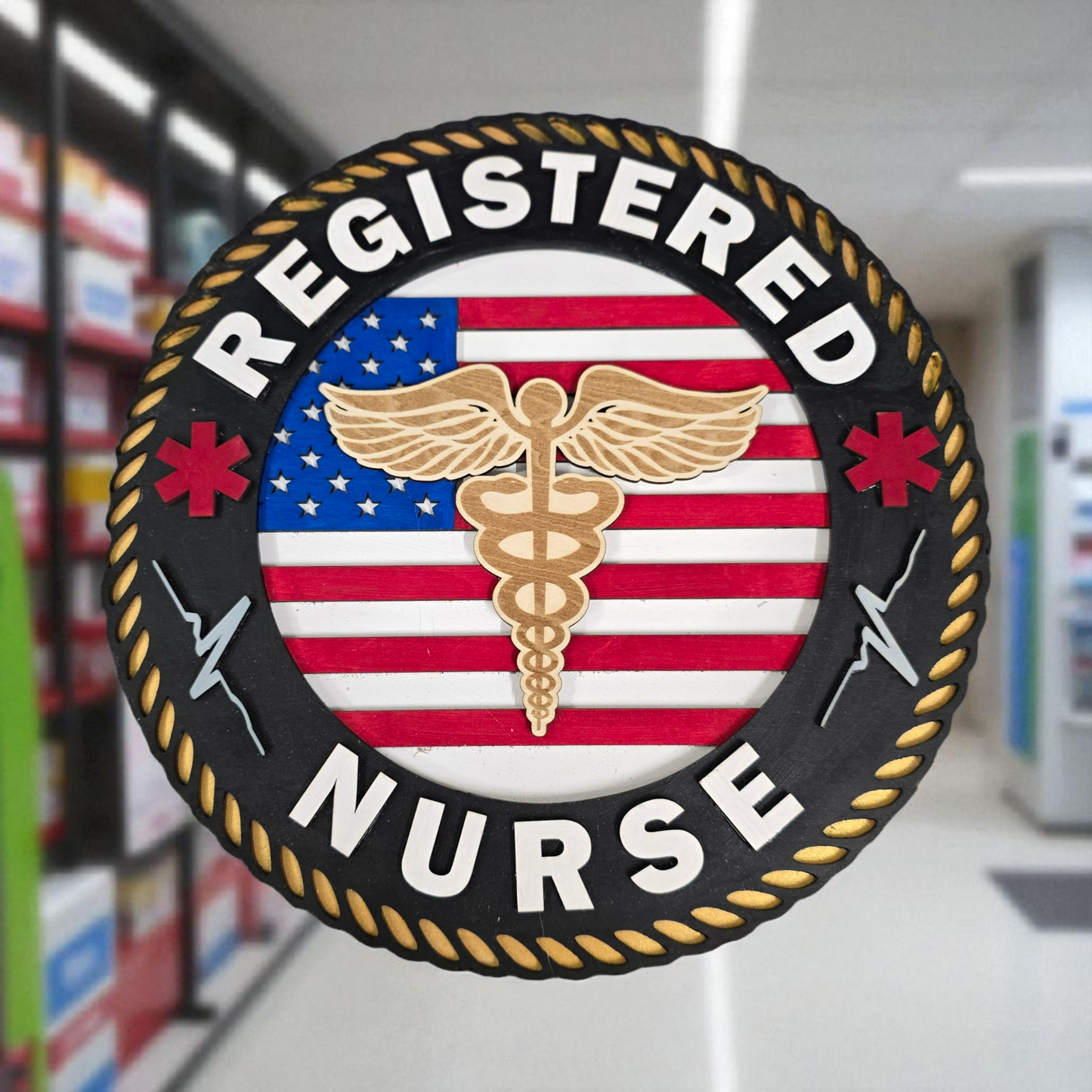 Registered Nurse Handcrafted 3D Wooden Sign – 12"x12"