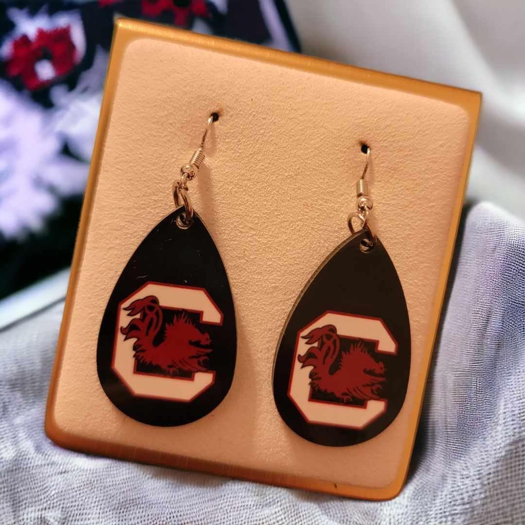USC Wooden Teardrop Earrings