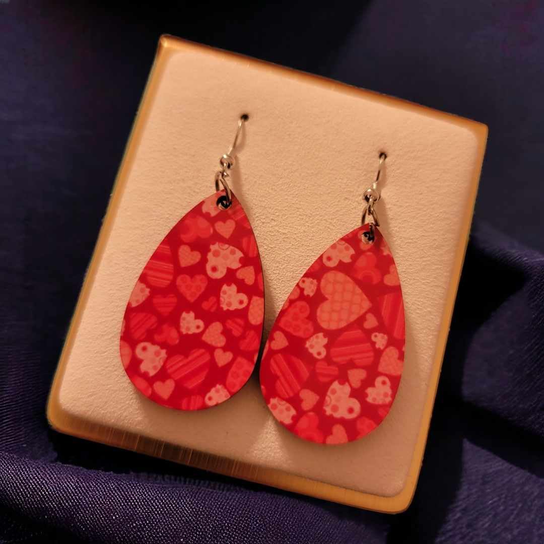 Valentine's Day Wooden Teardrop Earrings