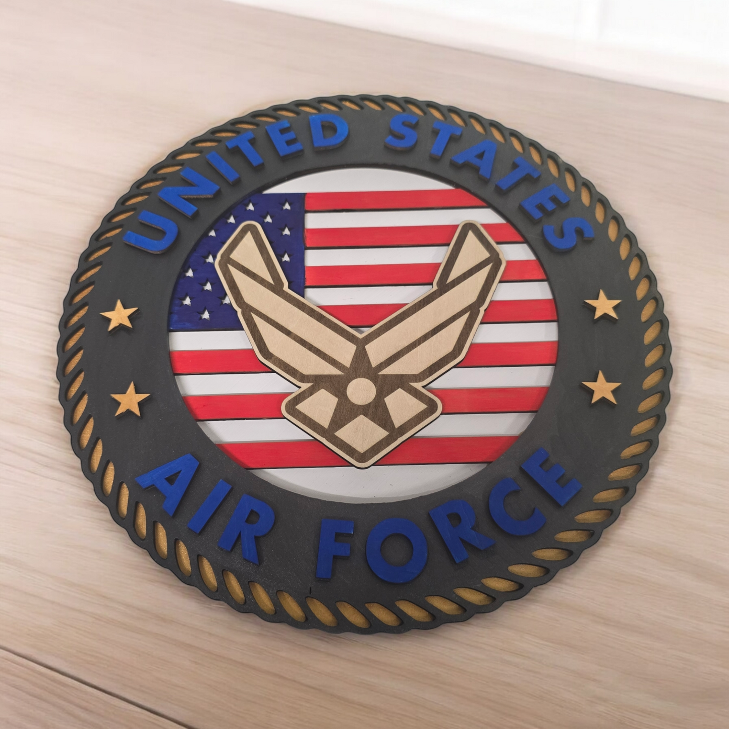 Air Force Handcrafted 3D Wooden United States Miliary Sign – 12"x12"