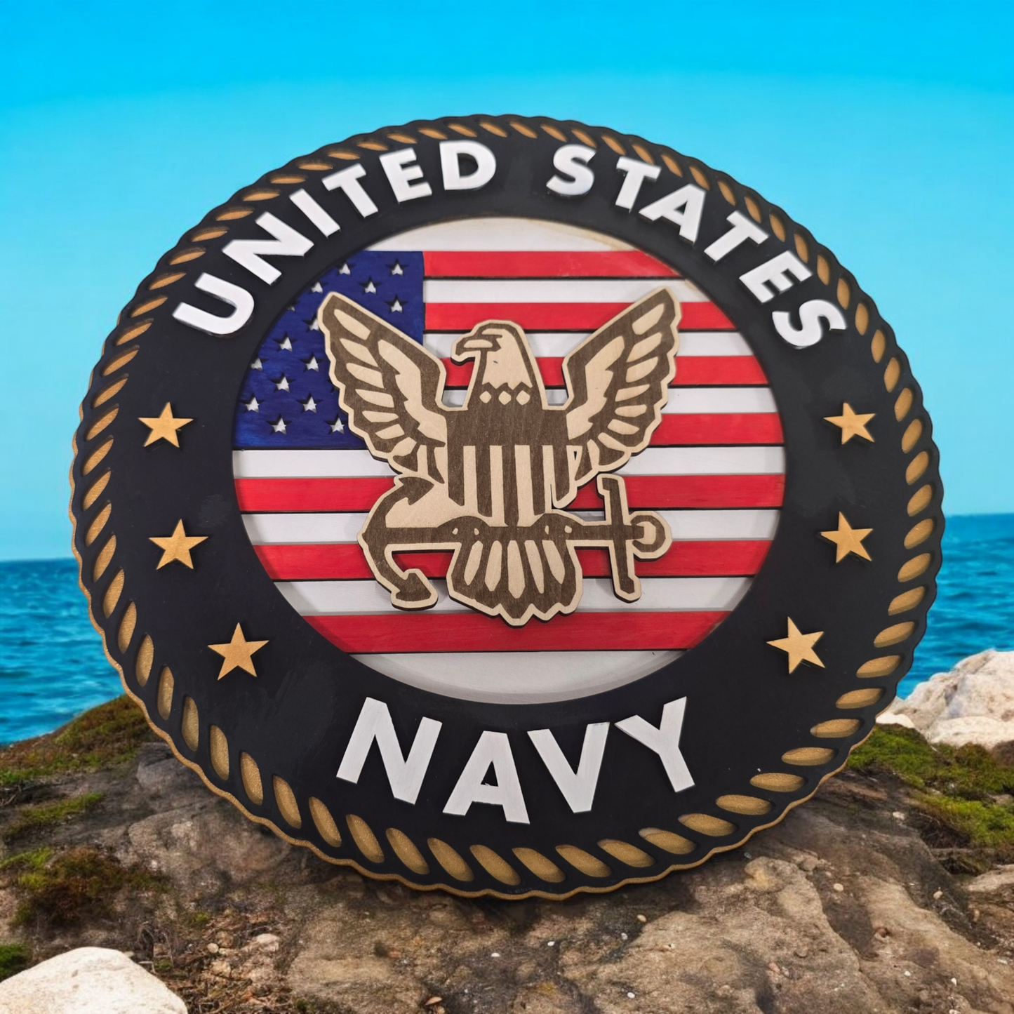 Navy Handcrafted 3D Wooden United States Miliary Sign – 12"x12"