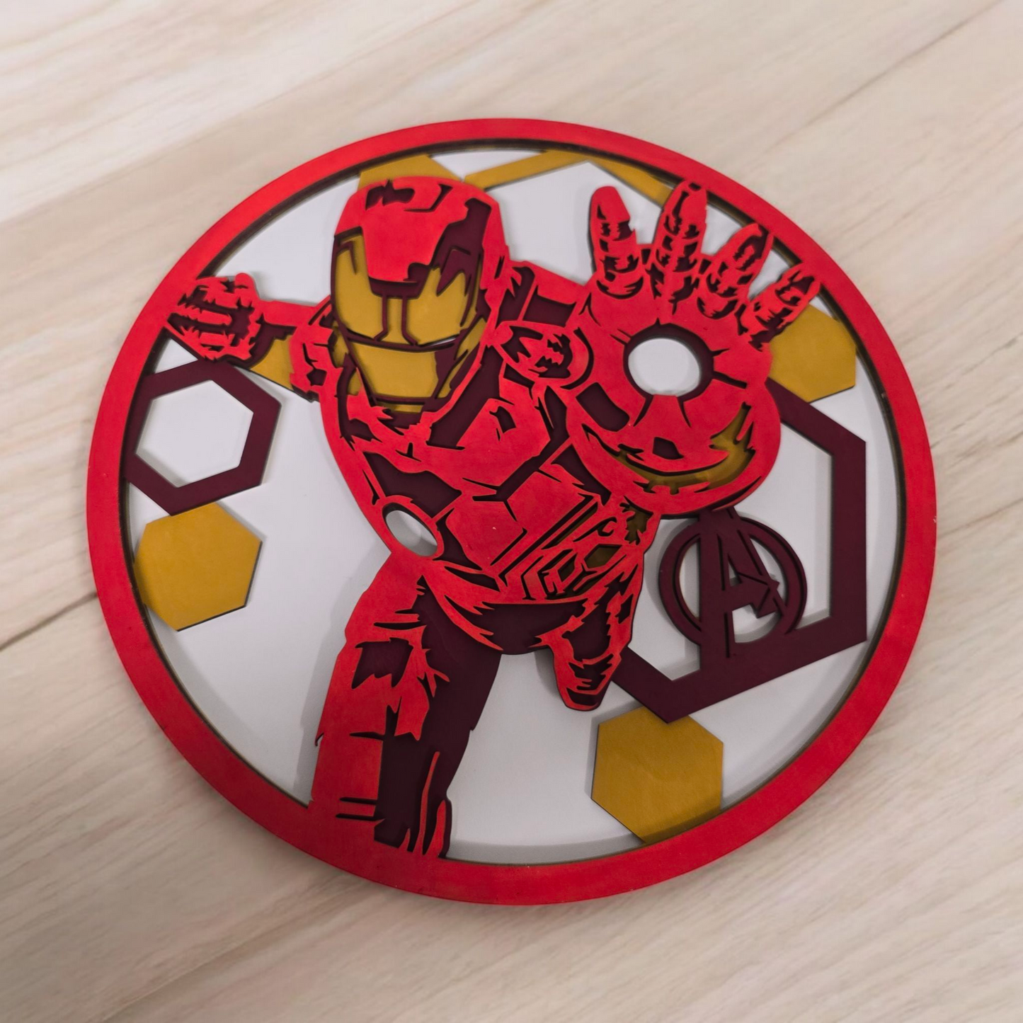 Handmade Layered Wooden Hero Wall Art - 12"x12" Round Sign