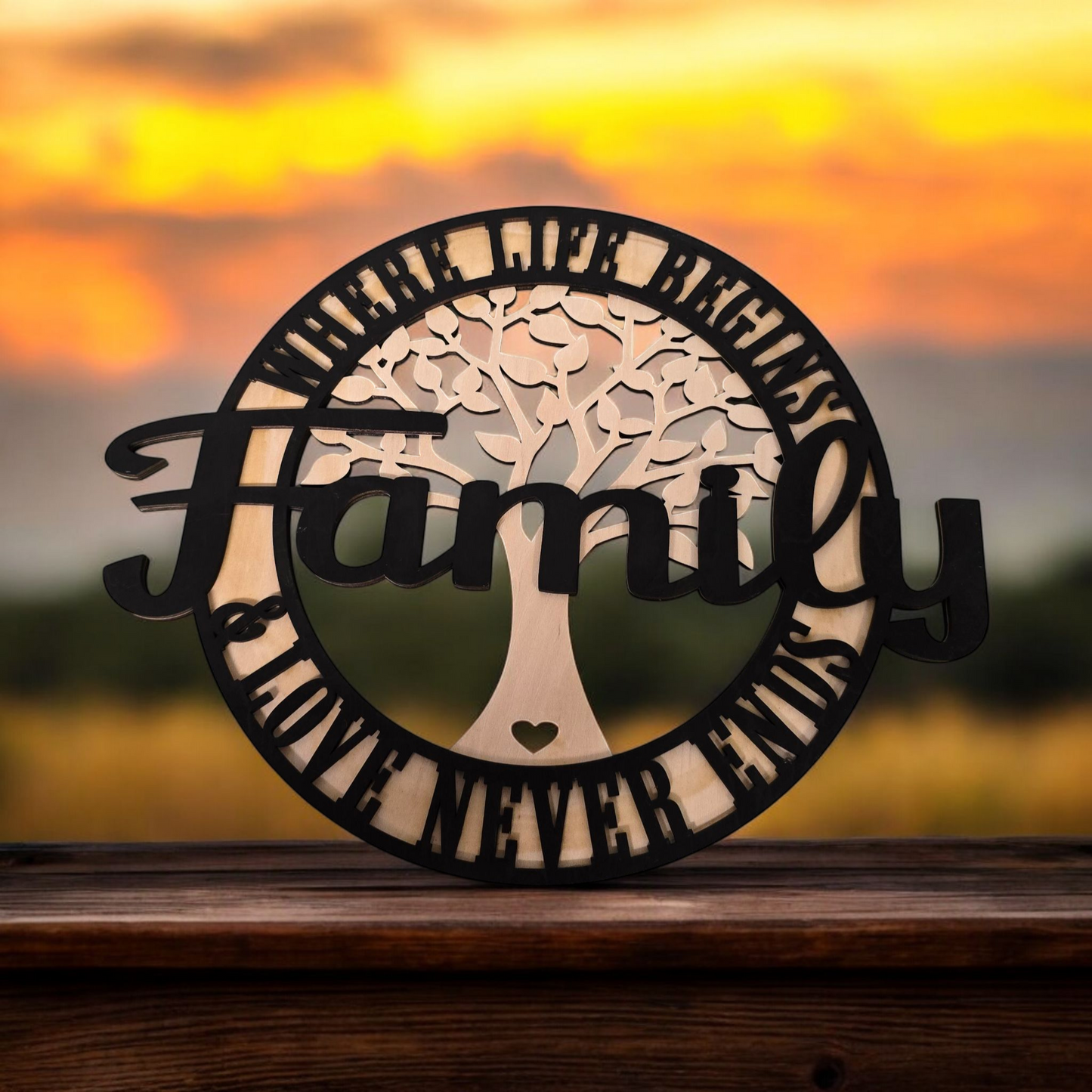"Family Tree" Layered Wooden Sign – 12 Inch