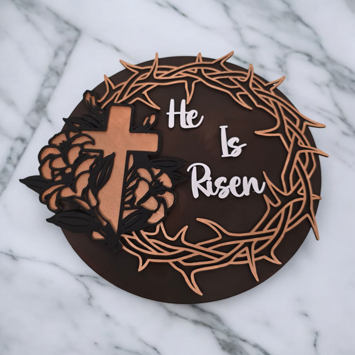 "He Is Risen" Layered Wooden Round Sign – 12"x12"