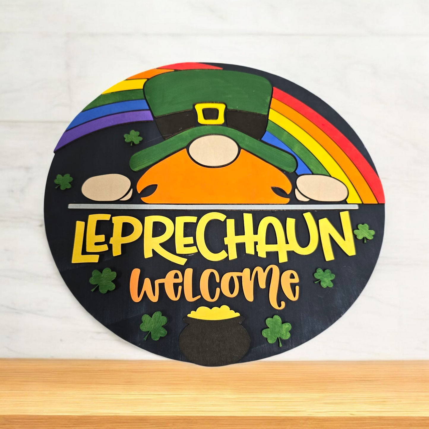 St. Patrick's Day 12x12 Leprechaun Welcome Sign – Festive Door Hanger