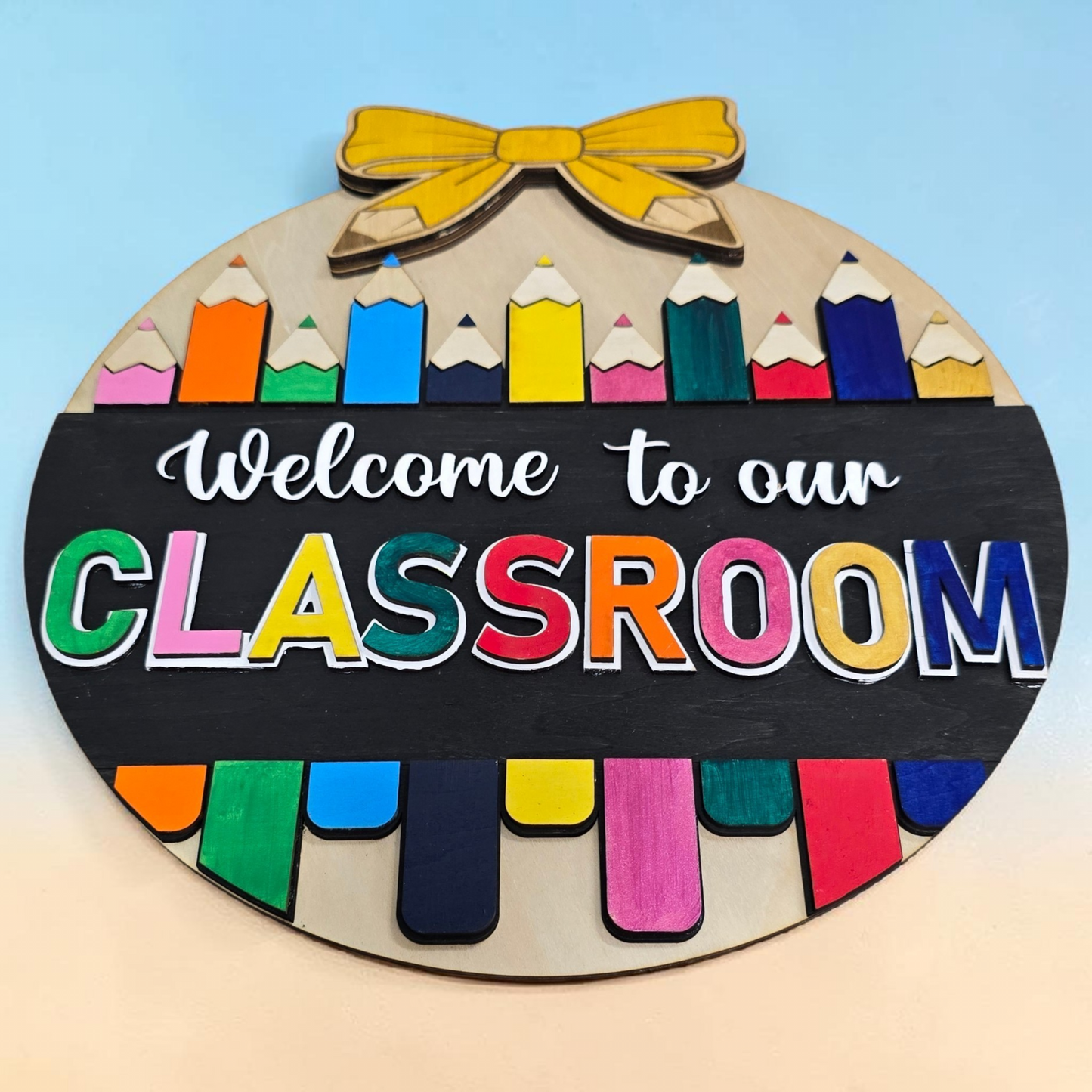 Welcome to Our Classroom Sign | 12x12 Layered Wooden Teacher Door Sign | Back to School Decor | Teacher Gift