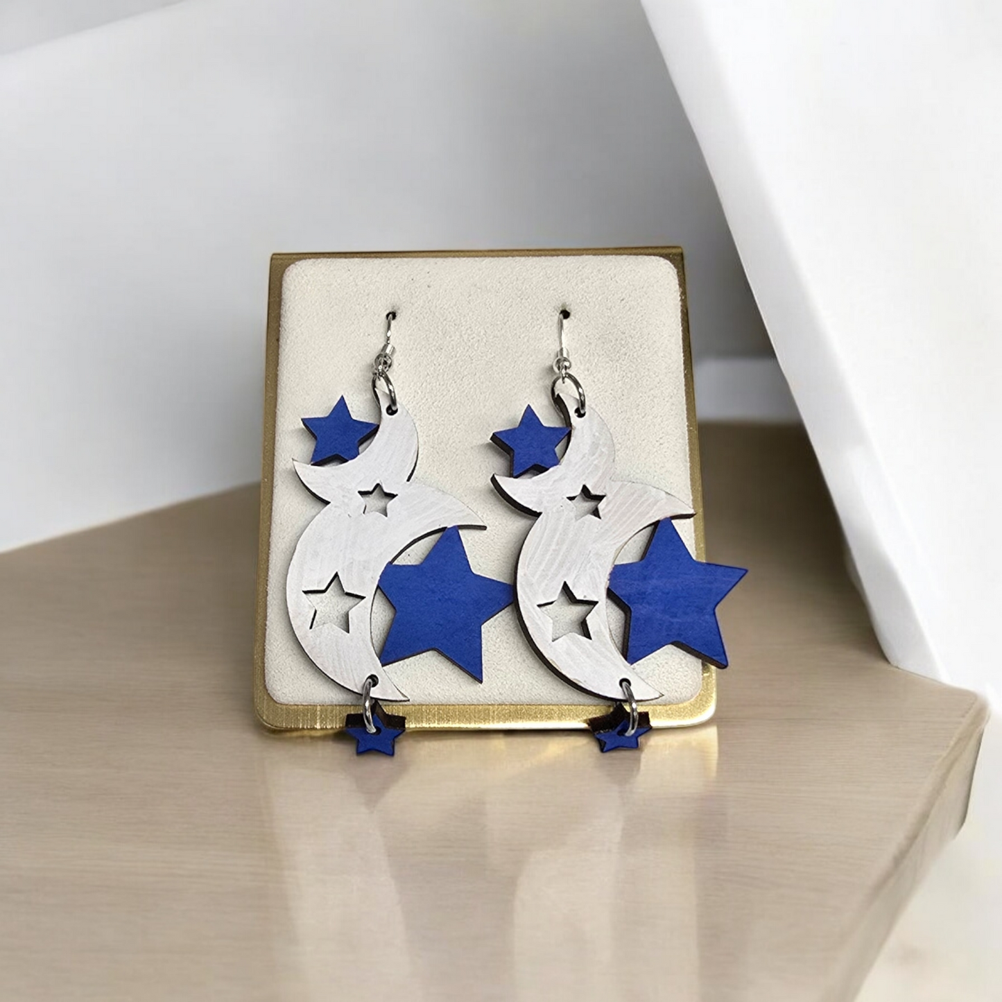 Celestial Moon & Star Earrings – Handmade Wooden Statement Jewelry