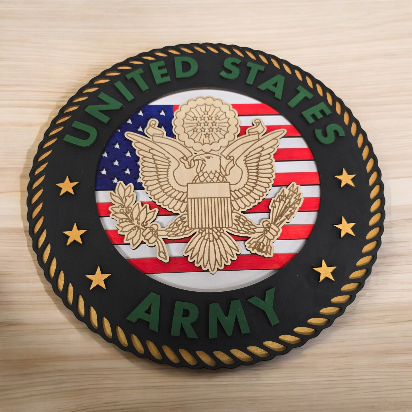 Army Handcrafted 3D Wooden United States Sign – 12"x12"