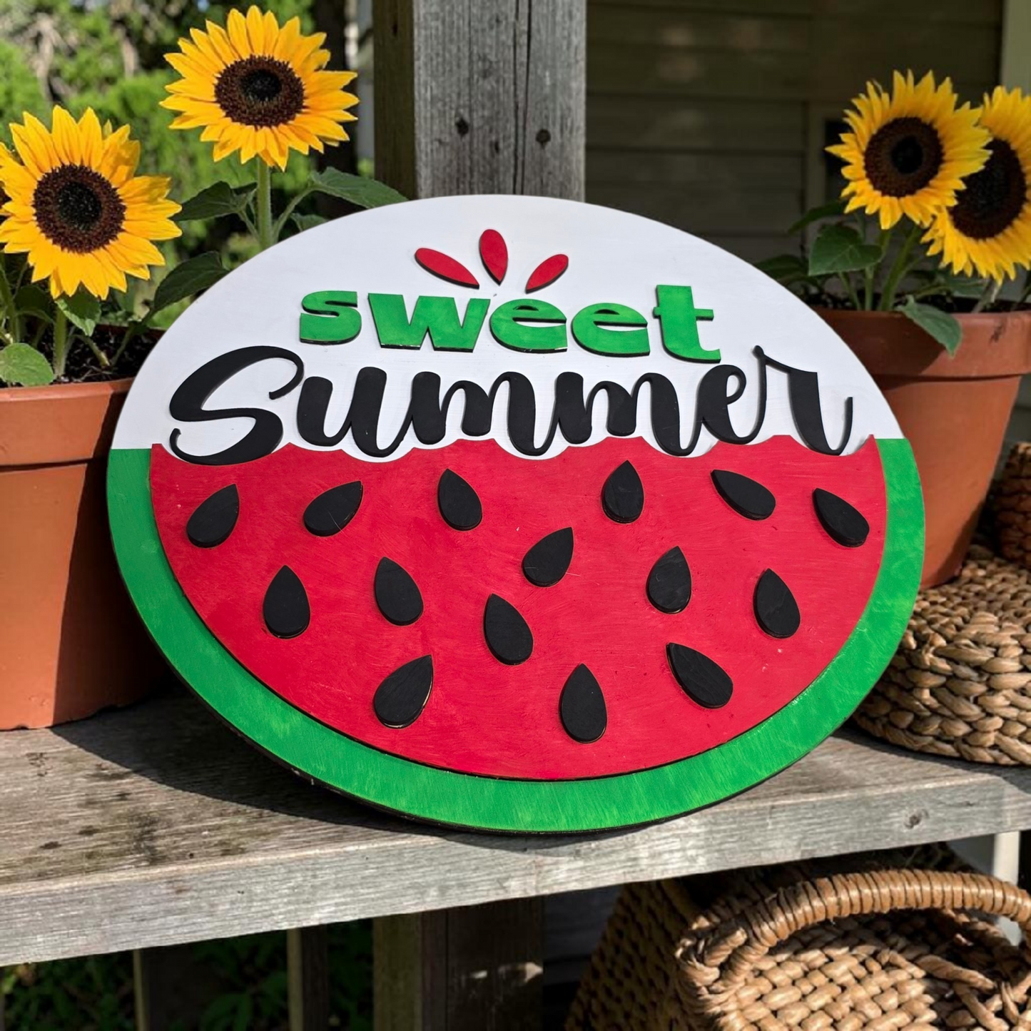 Sweet Summer Watermelon Sign – 12x12 Layered Wooden Door Hanger | Summer Fruit Decor
