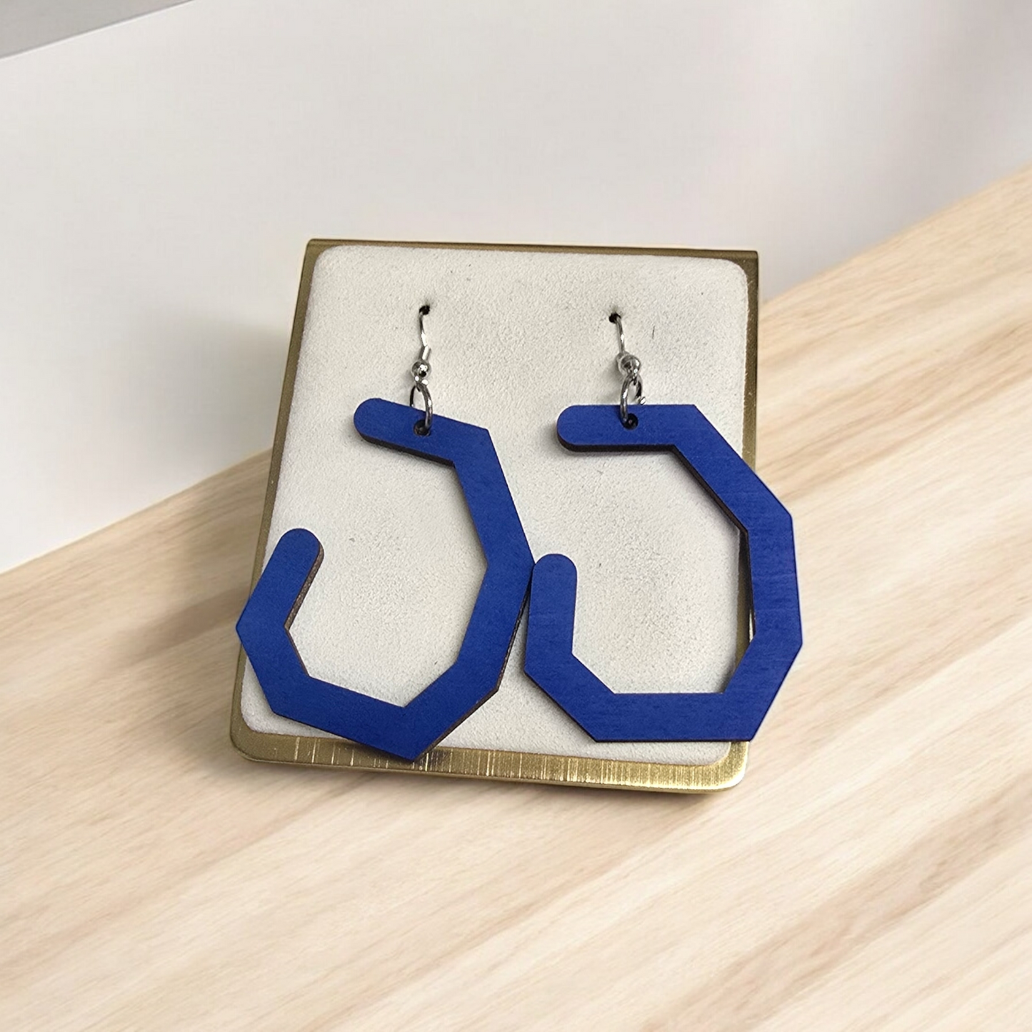 Geometric Hexagon Hoop Earrings – Bold Wooden Statement Jewelry