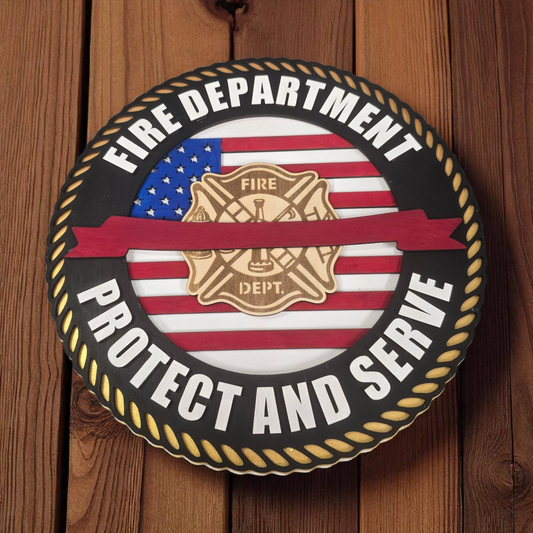 Fire Department Handcrafted 3D Wooden Sign – 12"x12"
