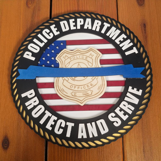 Police Department Handcrafted 3D Wooden Sign – 12"x12"