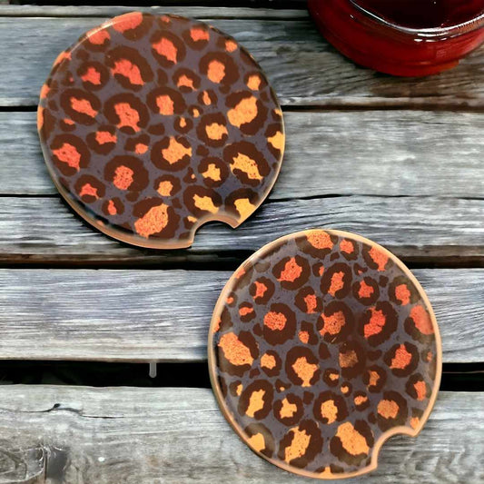 Animal Print Car Coasters - Set of 2 Ceramic Coasters