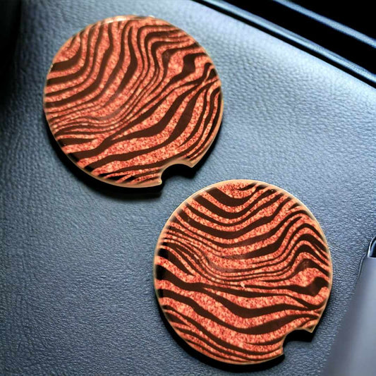 Pink Zebra Print Car Coasters - Set of 2 Ceramic Coasters