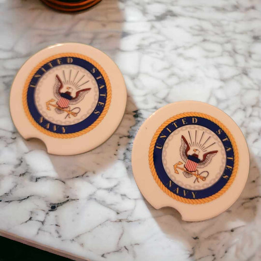Navy Car Coasters - Set of 2 Ceramic Coasters