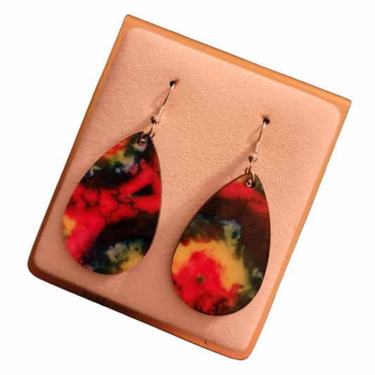 Tie Dye Wooden Teardrop Earrings