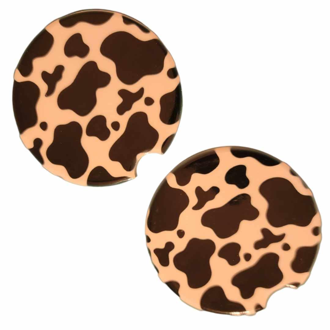 Cow Print Car Coasters - Set of 2 Ceramic Coasters