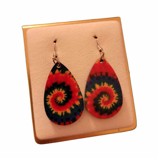 Tie Dye Spinning Wooden Teardrop Earrings