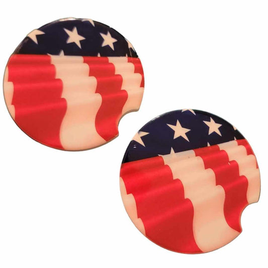 American Flag Car Coasters - Set of 2 Ceramic Coasters