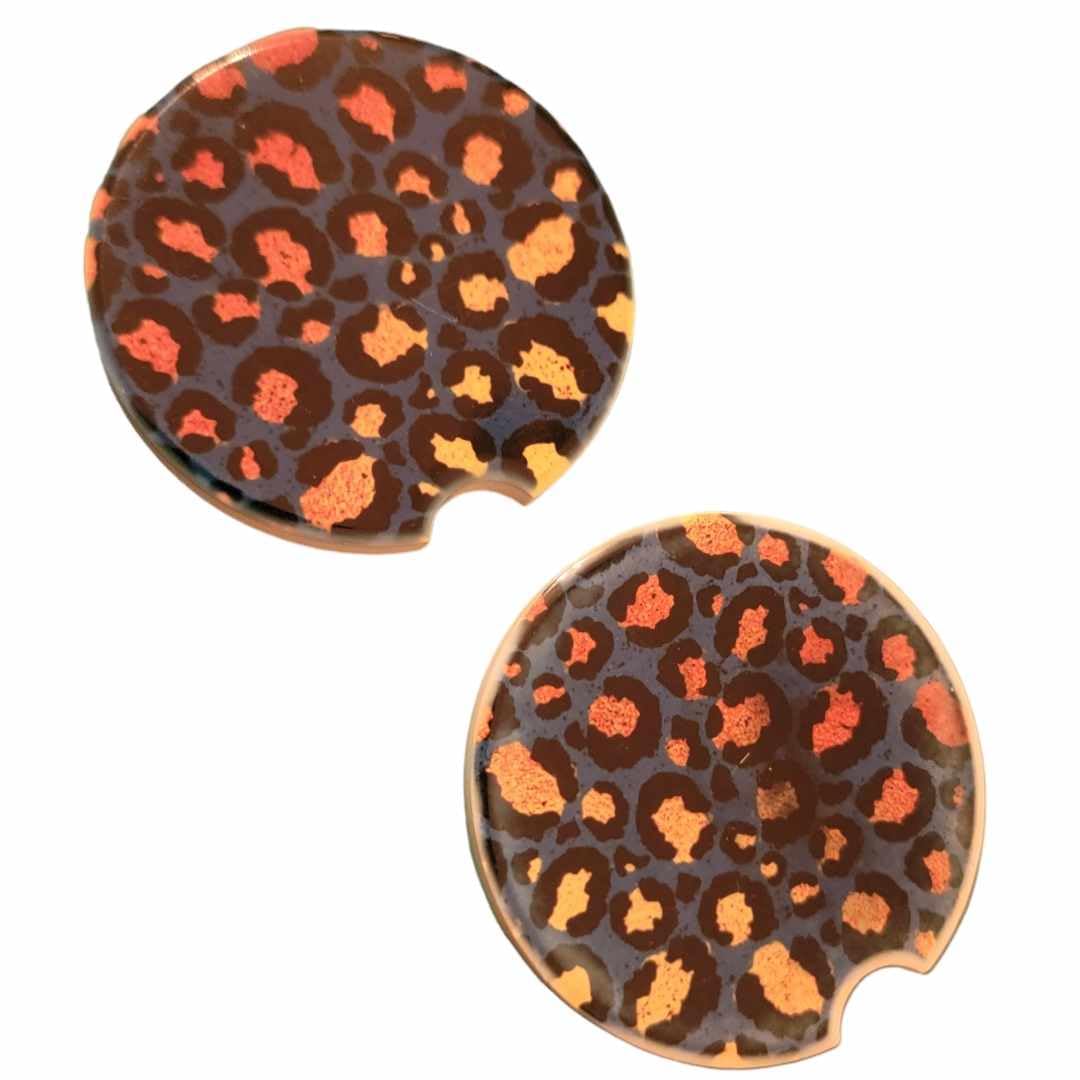 Animal Print Car Coasters - Set of 2 Ceramic Coasters