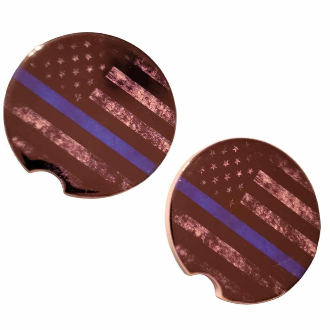 Thin Blue Line Car Coasters - Set of 2 Ceramic Coasters