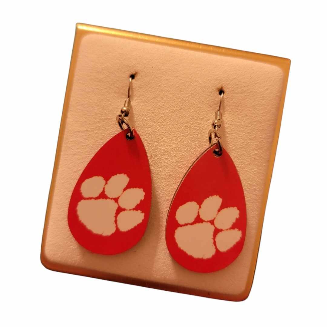 Clemson Wooden Teardrop Earrings (Orange)