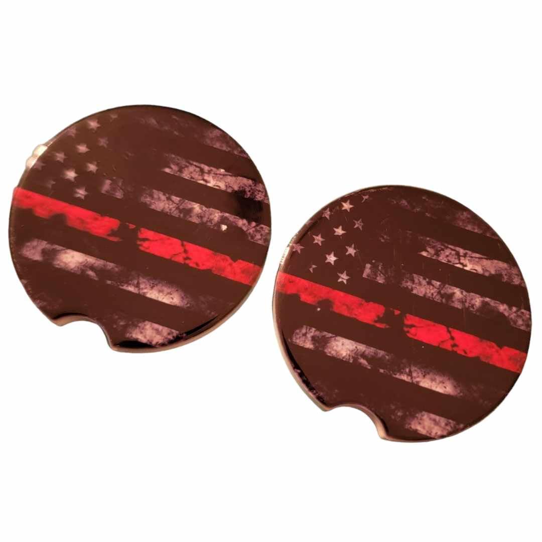 Thin Red Line Car Coasters - Set of 2 Ceramic Coasters