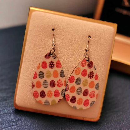 Easter Egg Wooden Teardrop Earrings