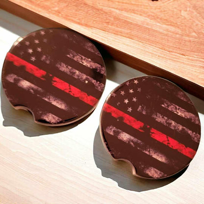 Thin Red Line Car Coasters - Set of 2 Ceramic Coasters