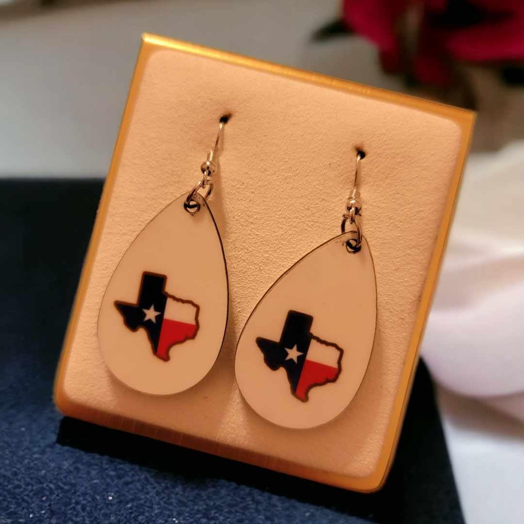 Texas Wooden Teardrop Earrings