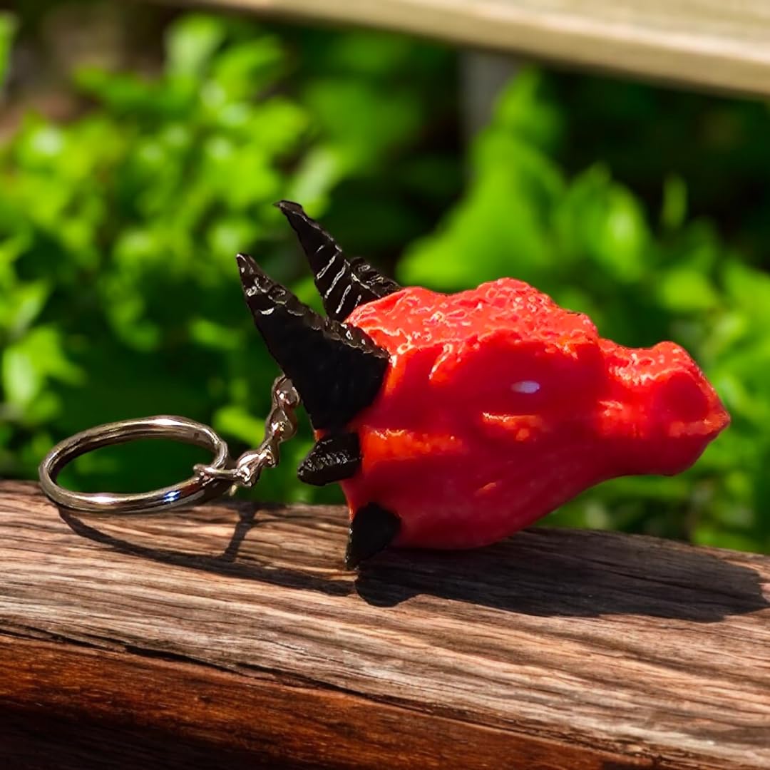 Dragon Head Keychain, Red and Black, 2 Inches Wide