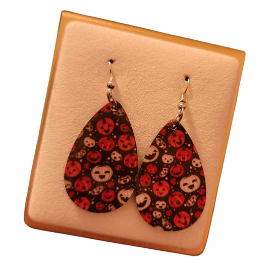 Halloween Multicolored Pumpkin Wooden Teardrop Earrings