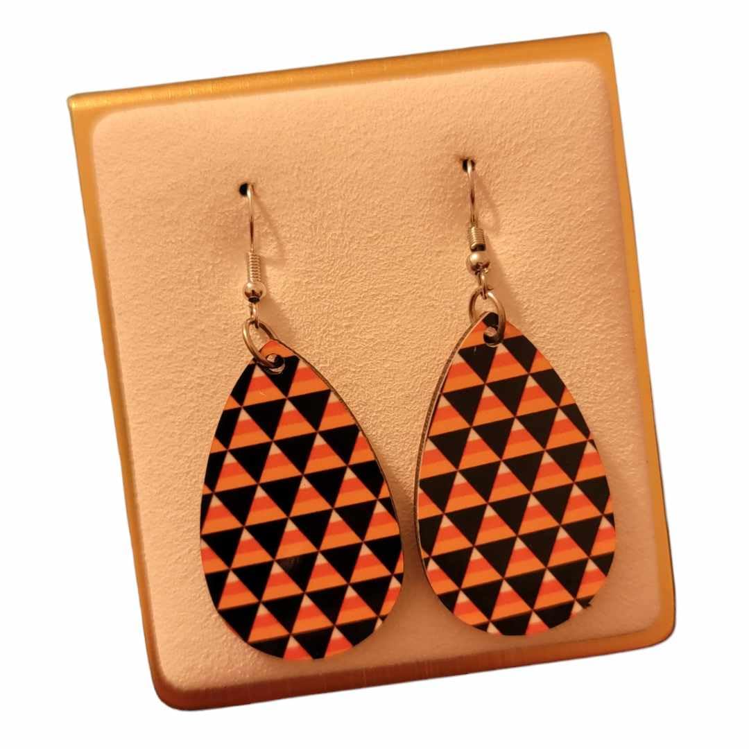 Halloween Candy Corn Wooden Teardrop Earrings