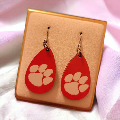 Clemson Wooden Teardrop Earrings (Orange)