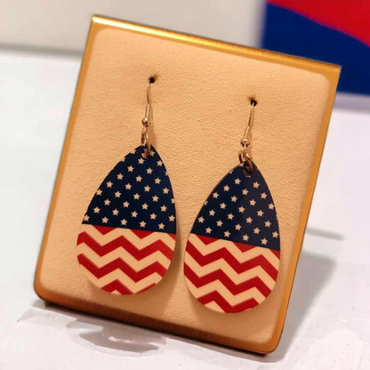 American Flag Wooden Teardrop Earrings