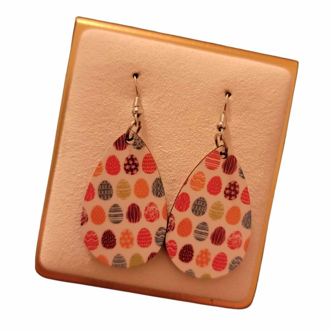 Easter Egg Wooden Teardrop Earrings