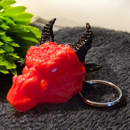 Dragon Head Keychain, Red and Black, 2 Inches Wide