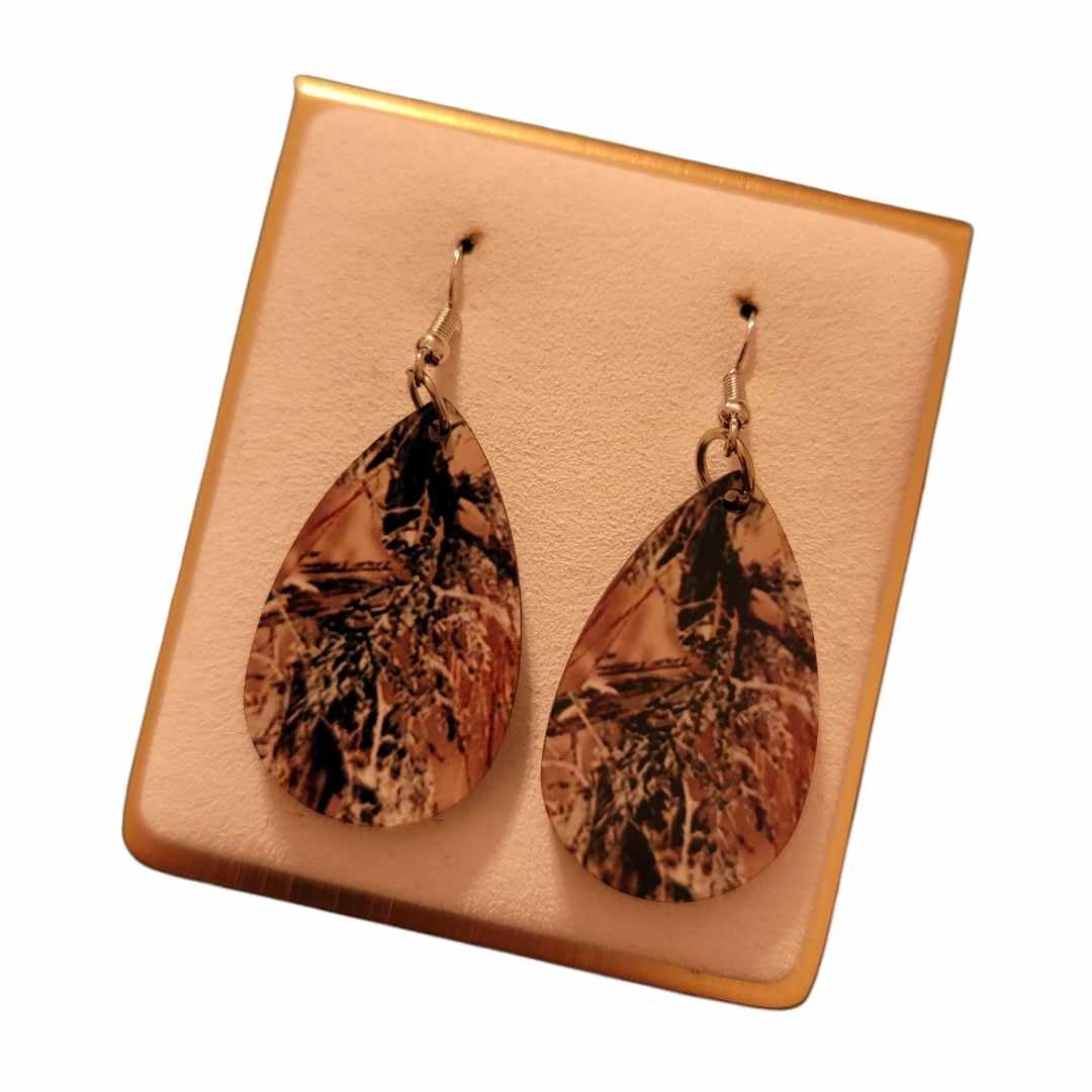 Camouflage Wooden Teardrop Earrings