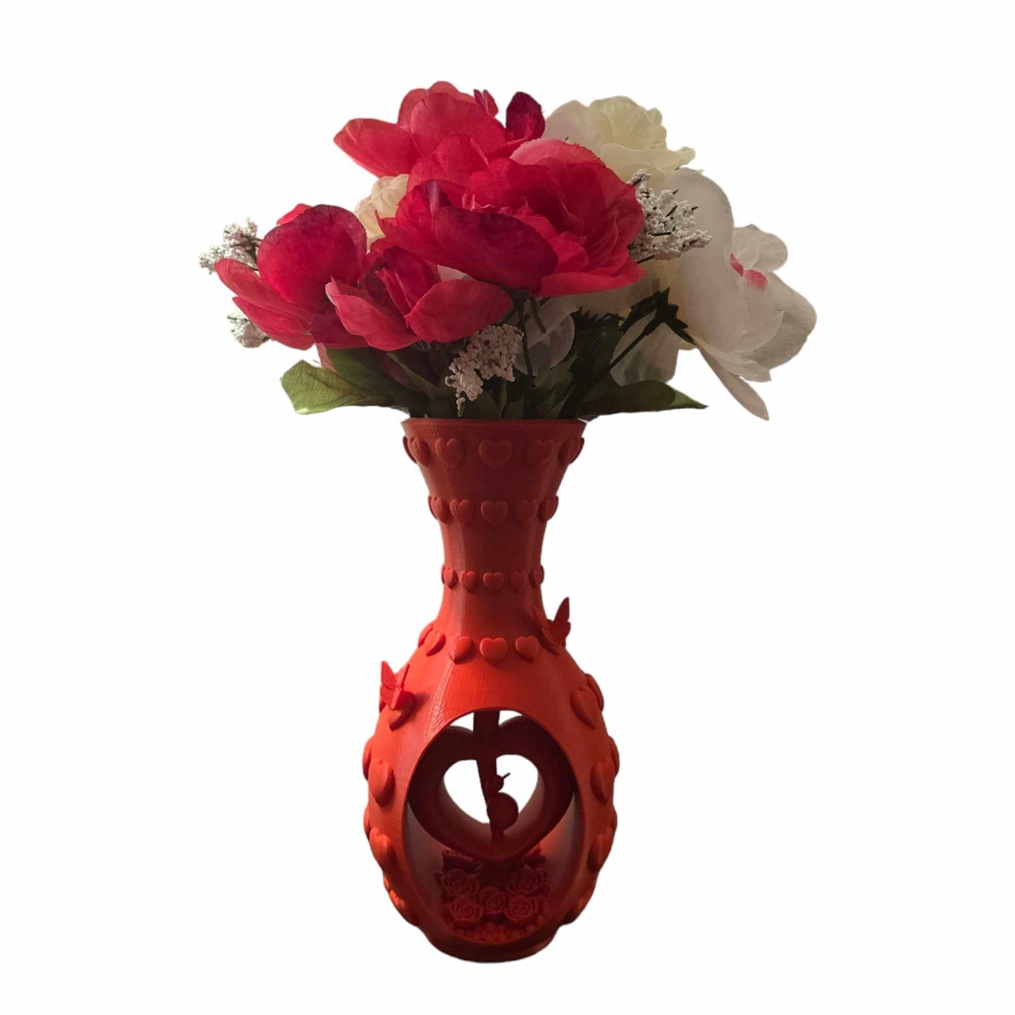 Red 3D Printed Heart Shape Flower Vase *Flowers in photo not included just for show