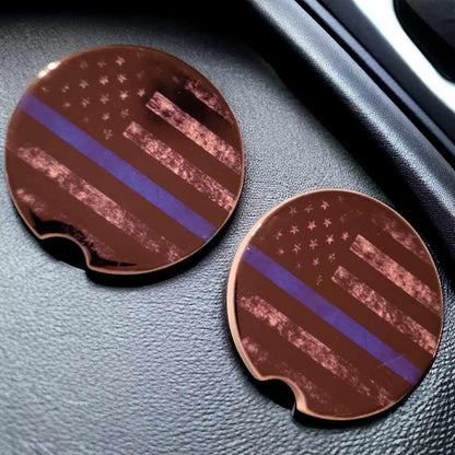 Thin Blue Line Car Coasters - Set of 2 Ceramic Coasters