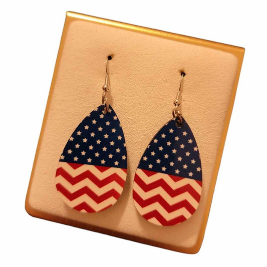 American Flag Wooden Teardrop Earrings