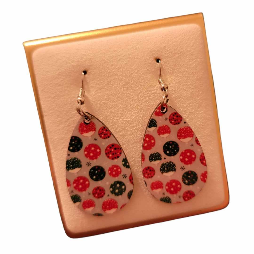 Christmas Ornament Wooden Teardrop Earrings