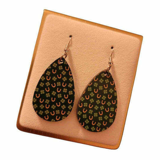 St Patricks Day Wooden Teardrop Earrings