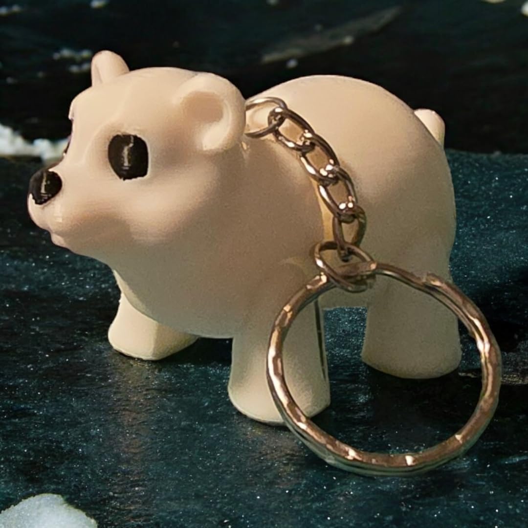 Polar Bear Keychain with Wiggle Legs, 2 inches, Metal Chain