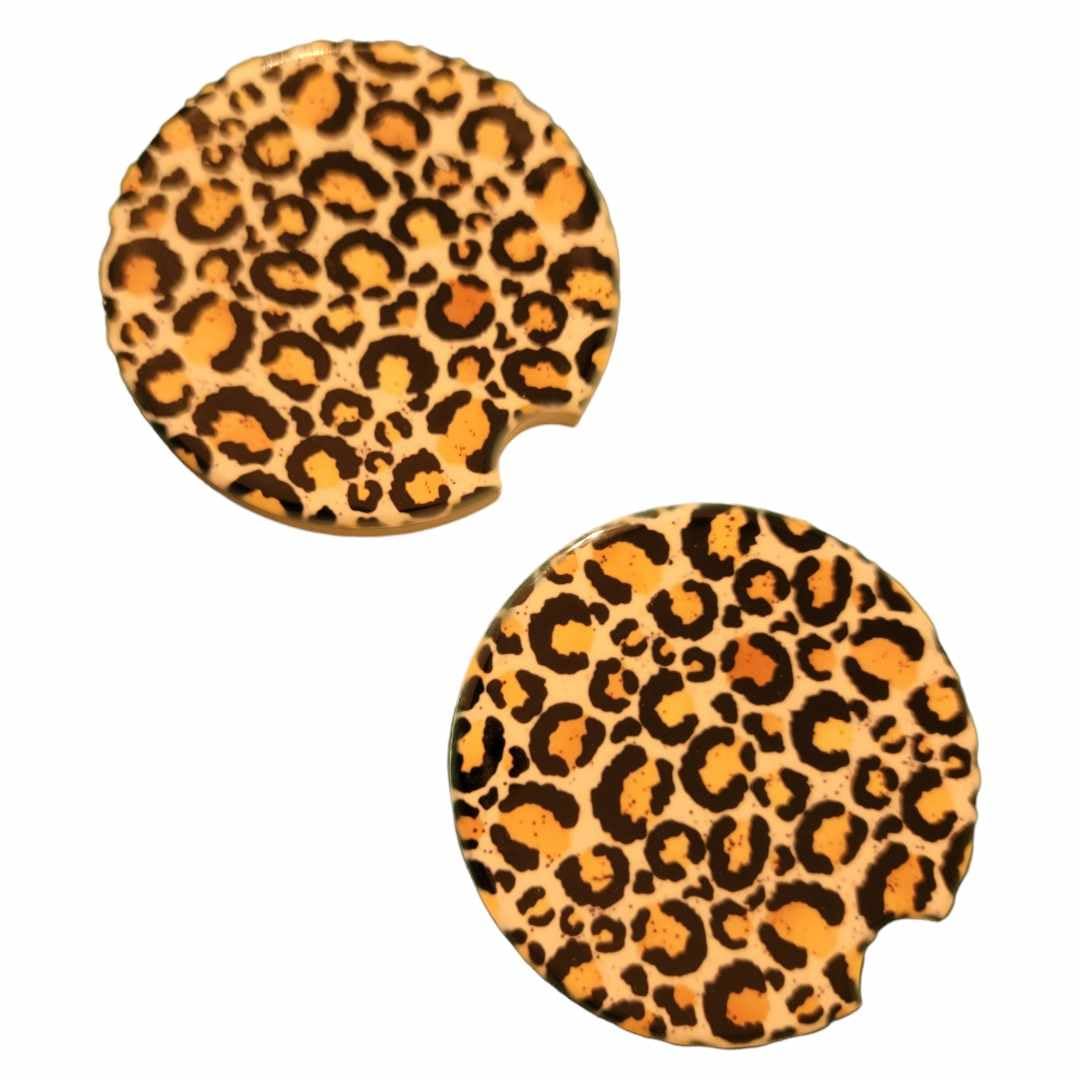 Leopard Car Coasters - Set of 2 Ceramic Coasters