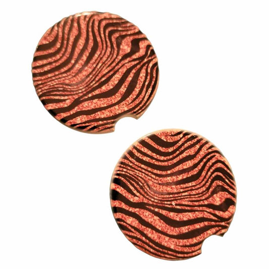 Pink Zebra Print Car Coasters - Set of 2 Ceramic Coasters