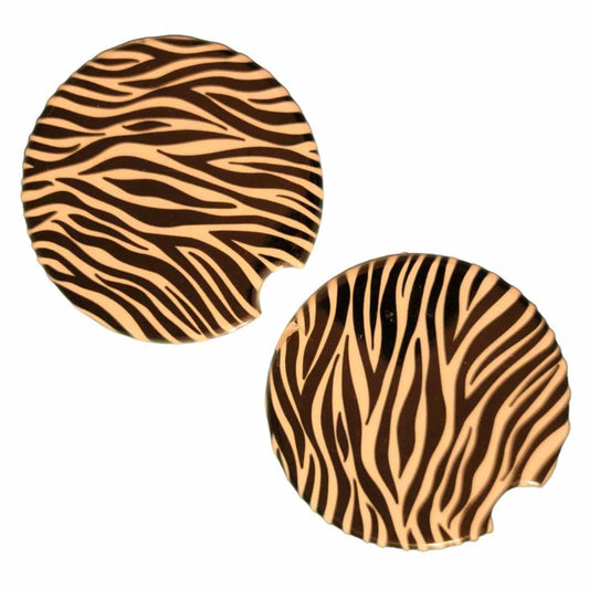 Zebra Print Car Coasters - Set of 2 Ceramic Coasters